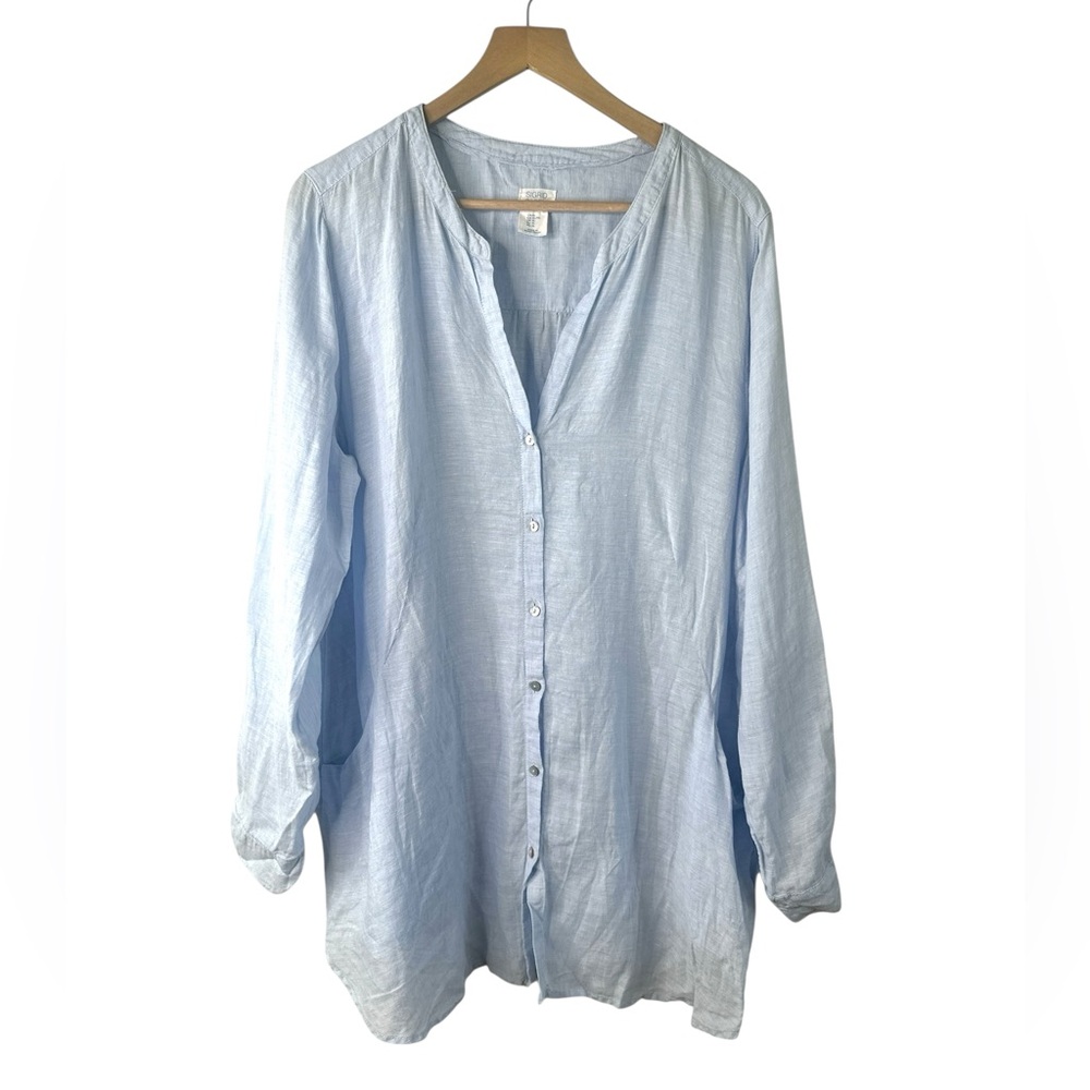 SIGRID OLSEN Classic Light Blue Oversized Linen Chambray Blouse w/ Pockets XL